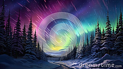 Winter aurora paints a mesmerizing spectrum of colors across the night sky, Ai Generated Stock Photo