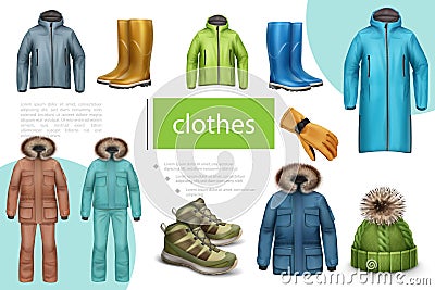 Winter And Autumn Male Clothes Composition Vector Illustration