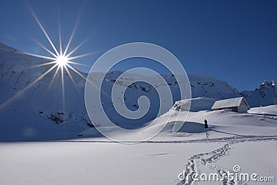 Winter scene in Romania , beautiful landscape of wild Carpathian mountains Stock Photo