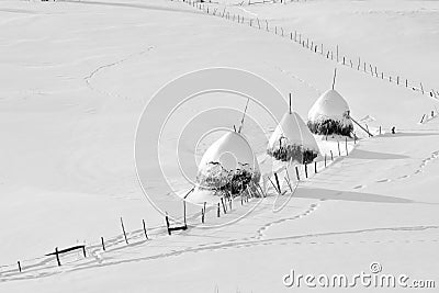 Winter scene in Romania , beautiful landscape of wild Carpathian mountains Stock Photo