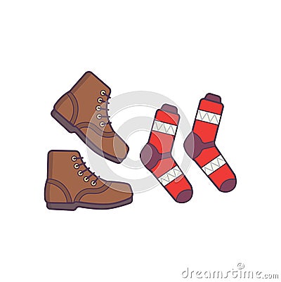 Winter or autumn shoes and sock vector isolated illustration. Vector Illustration