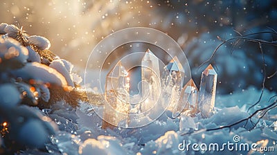 Winter background with clea quartz crystals Stock Photo