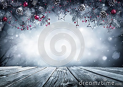 Winter Background With Frost Fir Branch Stock Photo