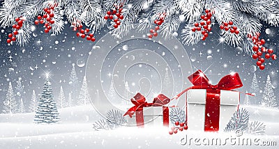 Winter background with gifts Vector Illustration