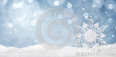 Winter background, crystal snowflake in the snow Stock Photo