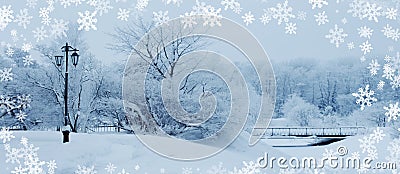 Winter background, landscape. Winter trees in wonderland. Winter scene. Christmas, New Year background Stock Photo