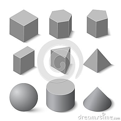 Set of geometric shapes in isometric, vector geometric figure template Vector Illustration