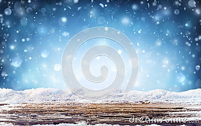 Winter Background - Snowy Table Stock Photo