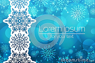 Winter background with space for your text. Christmas Greeting Card. New Year frame with snowflakes. Winter template Vector Illustration