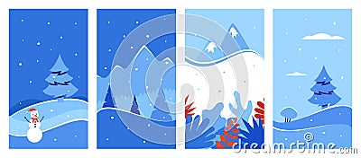 Winter background Vector winter landscape for social media stories. Christmas background in flat style Vector Illustration