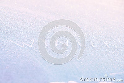 Winter background. White inscription. Brilliant snowflakes Stock Photo