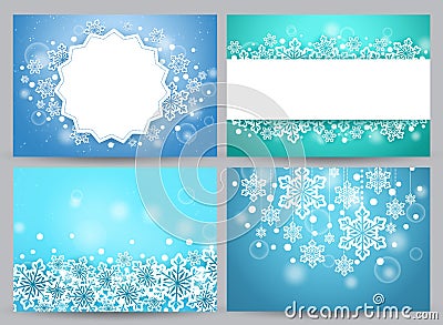 Winter backgrounds and banners vector set with snow flakes Vector Illustration