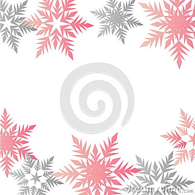 Winter banner colorful pastel pink gray snowflakes place for tex Vector Illustration