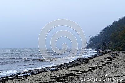 Winter beach, rough coast and waves, baltic sea Stock Photo