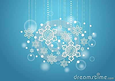 Winter Beautiful Background with Snow Flakes Hanging Pattern Vector Illustration