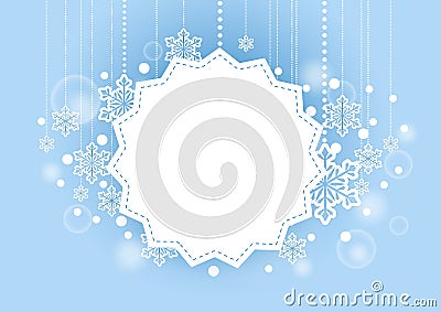 Winter Beautiful Background with Snow Flakes Hanging and White Space for Words Vector Illustration