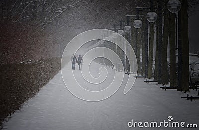 Winter in Berlin City Park with walking People Stock Photo