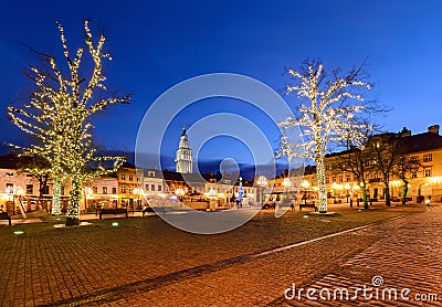 Winter Bielsko-biala in the evening. Stock Photo