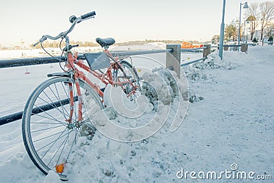 Winter bike on a seafront Stock Photo