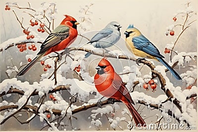 Winter Birds - Generative AI Stock Photo