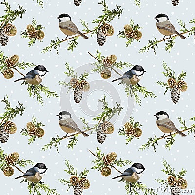Winter Birds Retro Background Vector Illustration