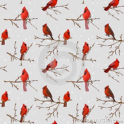 Winter Birds Retro Background Vector Illustration