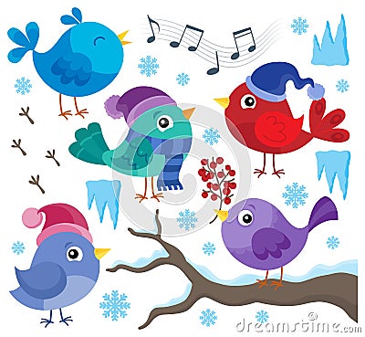 Winter birds theme set 1 Vector Illustration