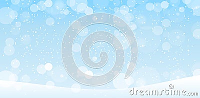 Winter blue banner with falling snow. Hello winter. Background for New Year s cards. Merry Christmas. Frosty background with Vector Illustration