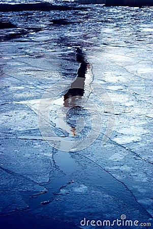 Winter blue ice, frozen river Stock Photo