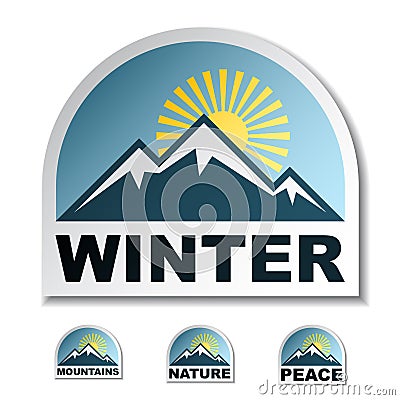 Winter blue mountain stickers Vector Illustration