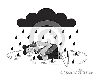 Winter blues sad woman black and white 2D illustration concept Vector Illustration