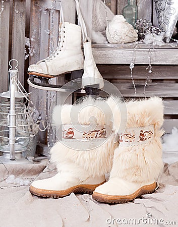 Winter boots. old fashioned style Stock Photo