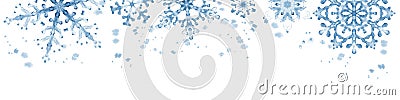 Winter border with blue snowflakes on white background . Hand-painted horizontal illustration Cartoon Illustration