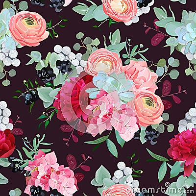 Winter bouquets of peony Vector Illustration