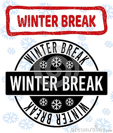 Winter Break Scratched and Clean Stamp Seals for Xmas Vector Illustration