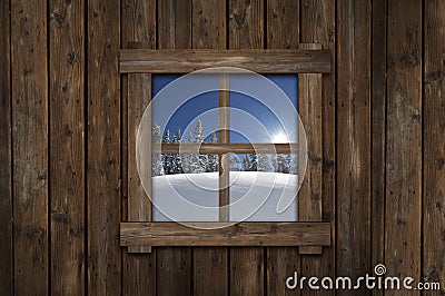 Winter Cabin Window Stock Photo