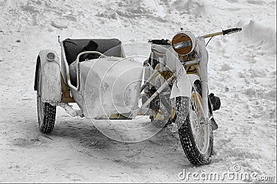 Winter camouflaged German military bike. Stock Photo