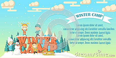 Winter camp banner with children Stock Photo