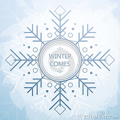 Winter Card With Beautiful Geometric Snowflake. Grunge Style Background. Vector Illustration