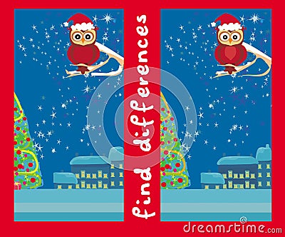 Winter card with cute owl , find the differences Vector Illustration