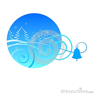 Winter card with spruce and blue bells. Vector Illustration