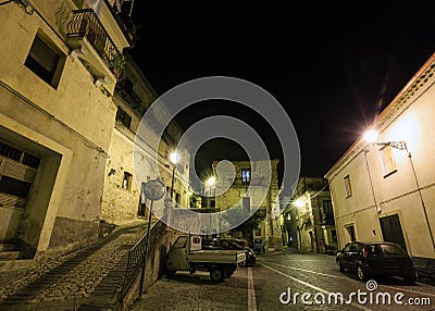 Night Stilo village, Calabria, Italy. Stock Photo