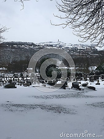Winter cemetery scene in Huddersfield Stock Photo