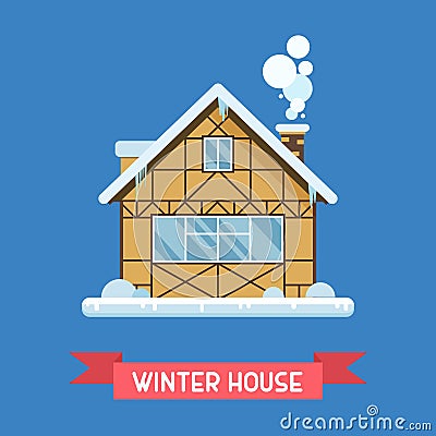 Winter Chalet House Vector Illustration