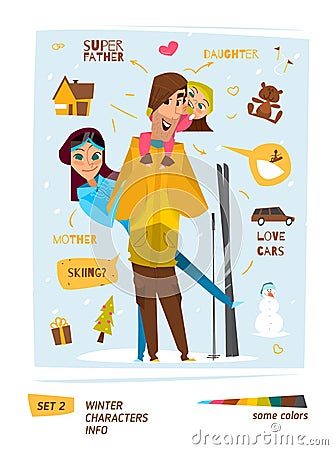Winter characters set Vector Illustration