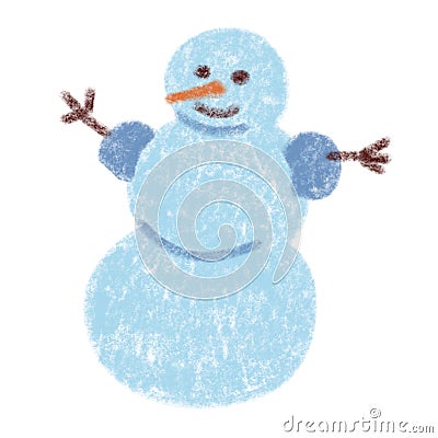 Winter cheerful snowman character. Imitation of a children hand drawn crayon drawing. Stock Photo