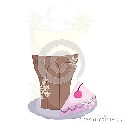 Winter chocolate cup and slice sweet cake design Vector Illustration