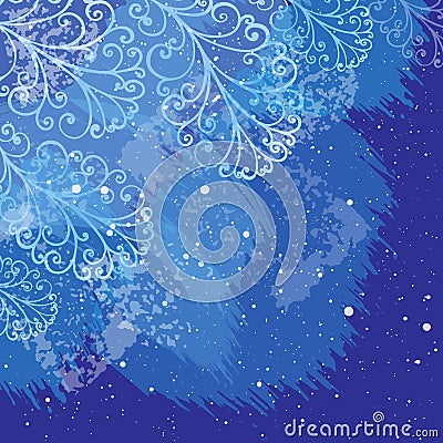 Winter Christmas background with hand drawn elements. Vector illustration on blue background. Vector Illustration