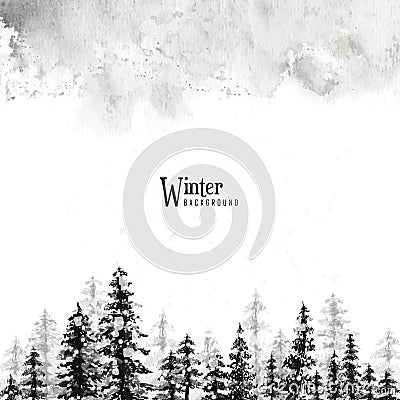 Winter Christmas card monochrome stain watercolor Vector Illustration