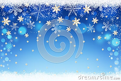 Winter Christmas holiday bokeh background with snow and snowflakes Stock Photo